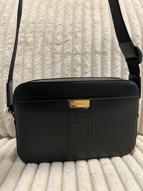 Versace Greca embossed calf leather structured trunk crossbody shoulder bag NEW